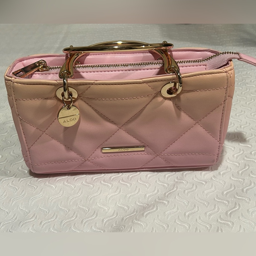 Aldo Light Pink Quilted Satchel with Gold Accents